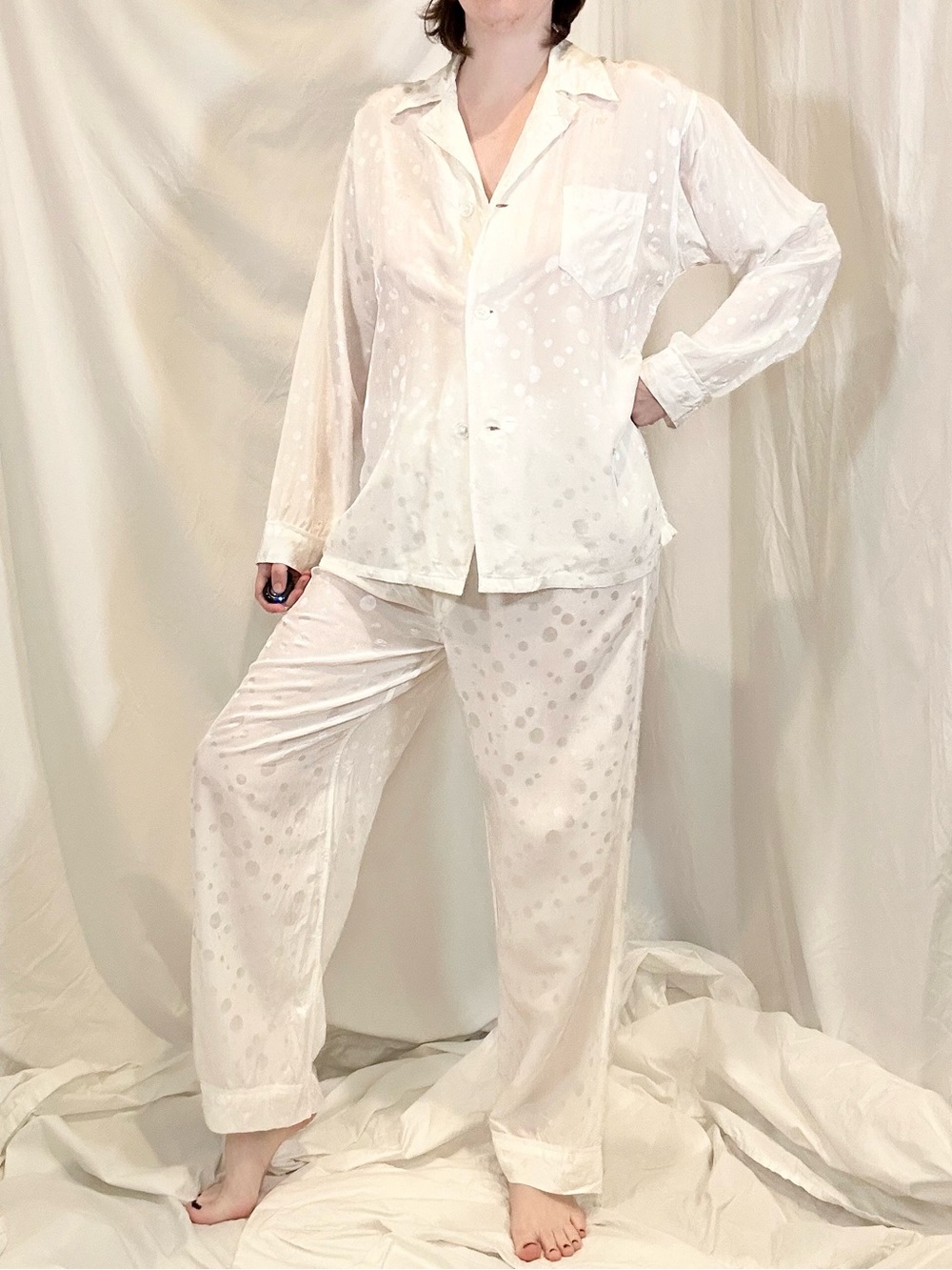 Vintage 1950s-60s Enro Sleeptogs Comfo-Ty Dot Brocade Cold Rayon Pajama Set